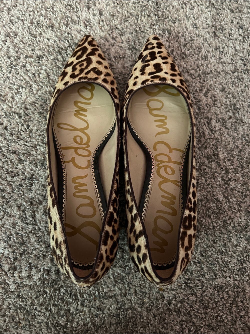 Sam Edelman Leopard-Print Pointed Flats in Tan and Black, Size 8
